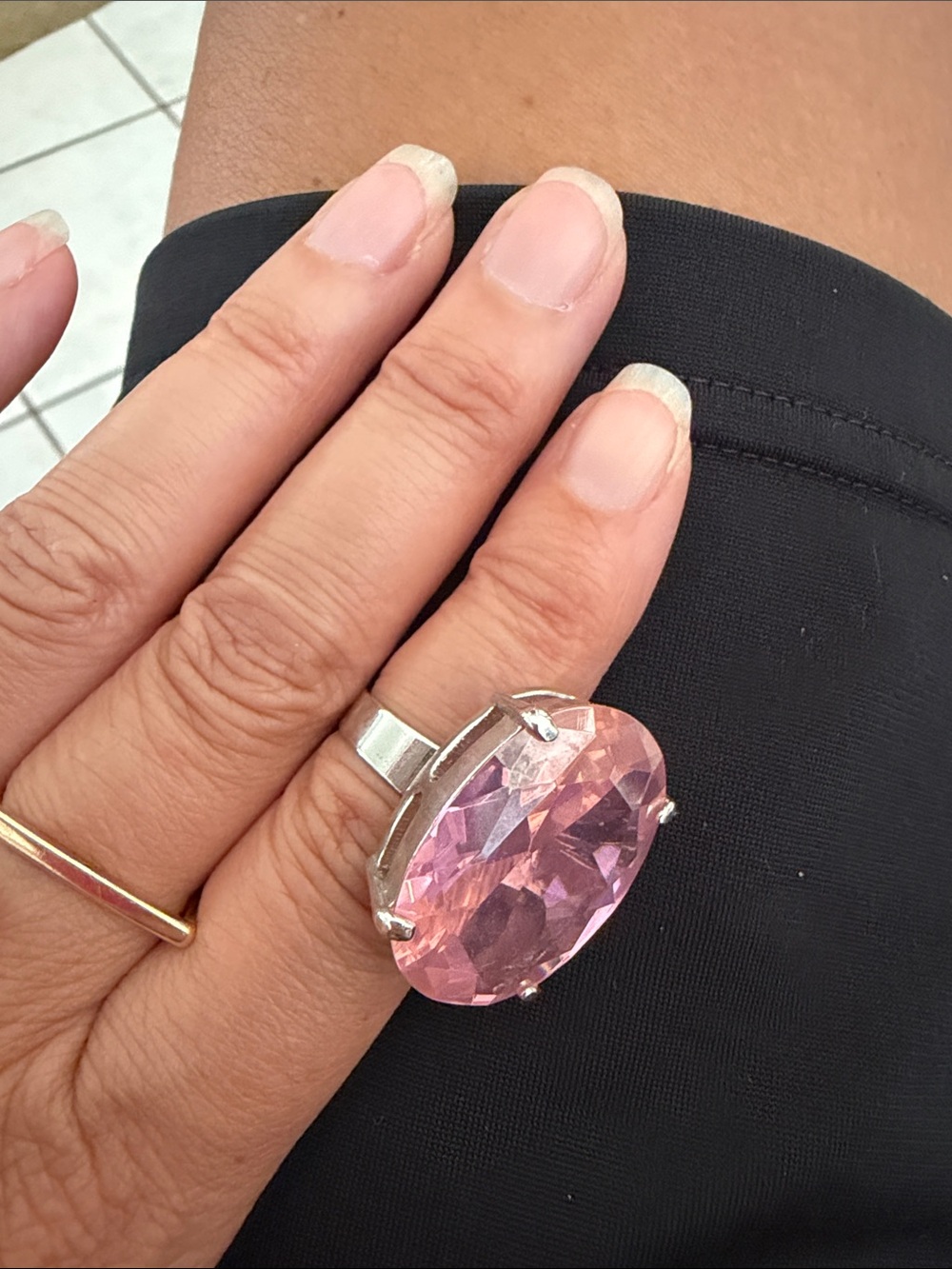 Large Pink Oval Crystal Statement Ring - adjustable- Women Jewelry
